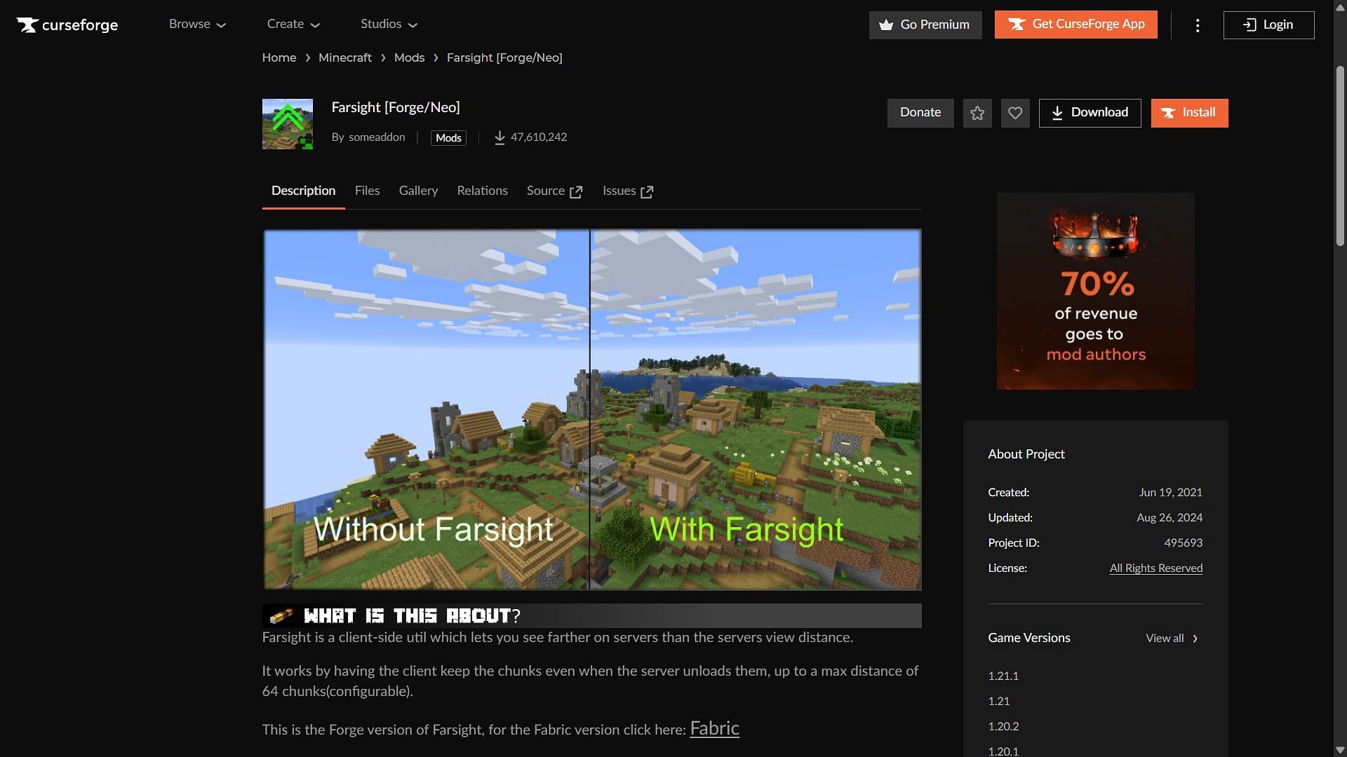 Farsight mod can be downloaded from the CurseForge website (Image via CurseForge)